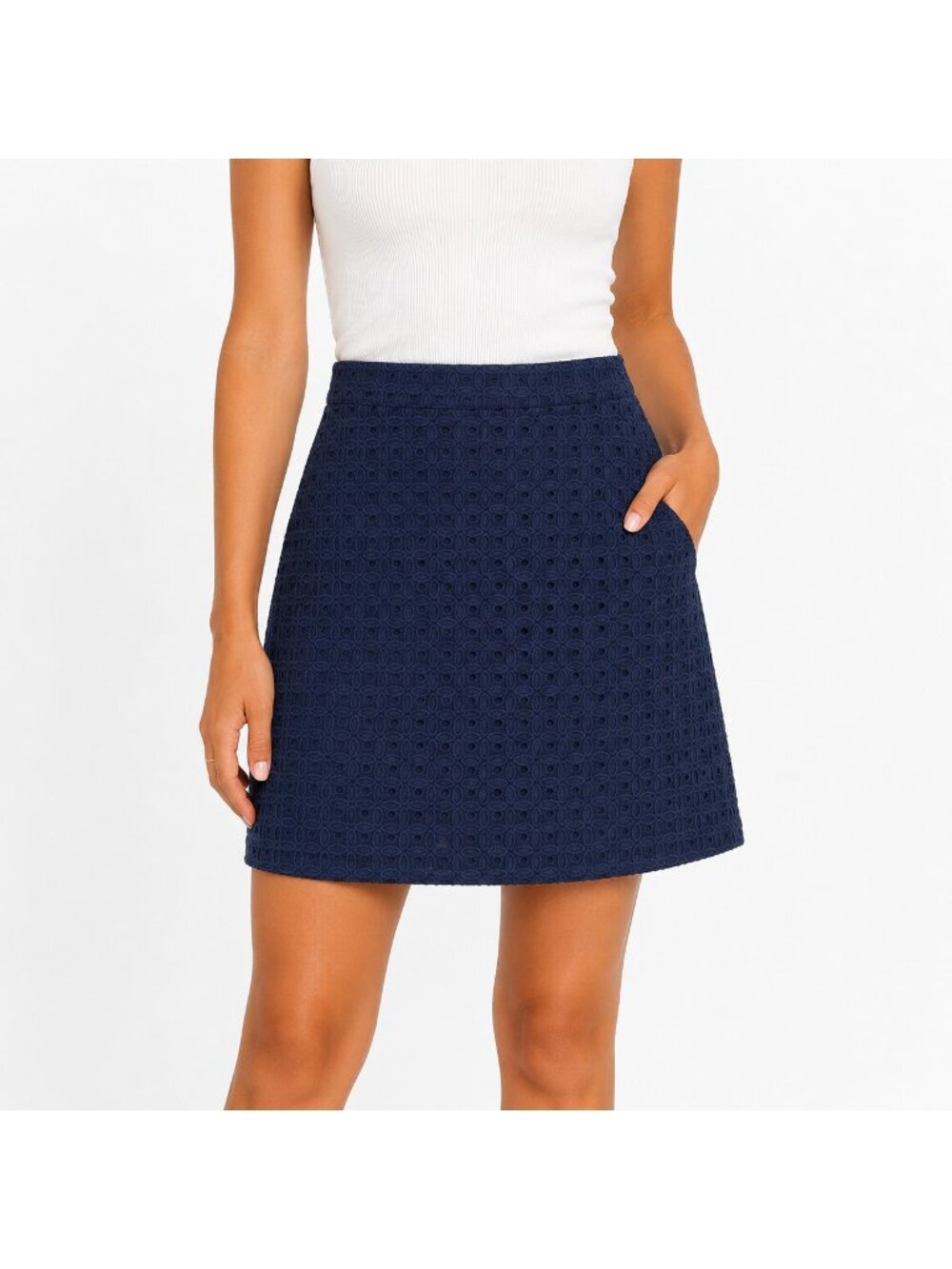J. Crew Navy Blue Eyelet Mini Skirt Size 0